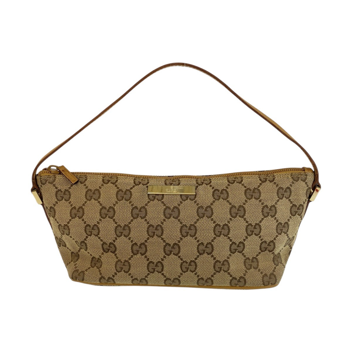 Gucci 039 GG Metal Canvas Brown Beige Gold Handbag