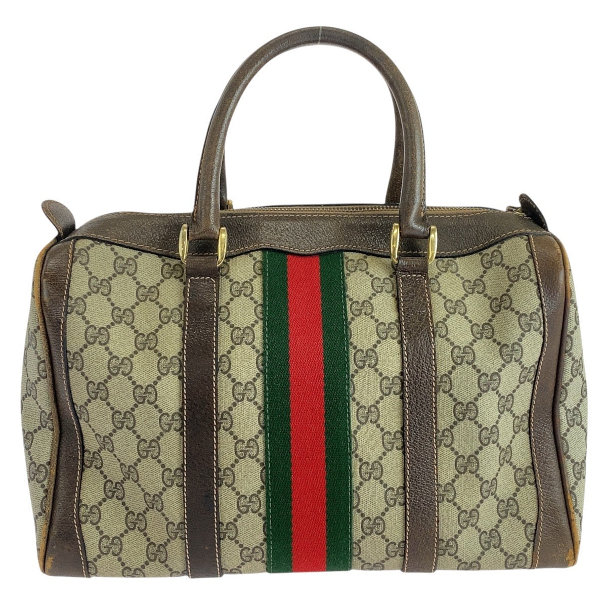 Gucci GG Supreme , Gold Metal Leather Canvas Brown Beige Handbag