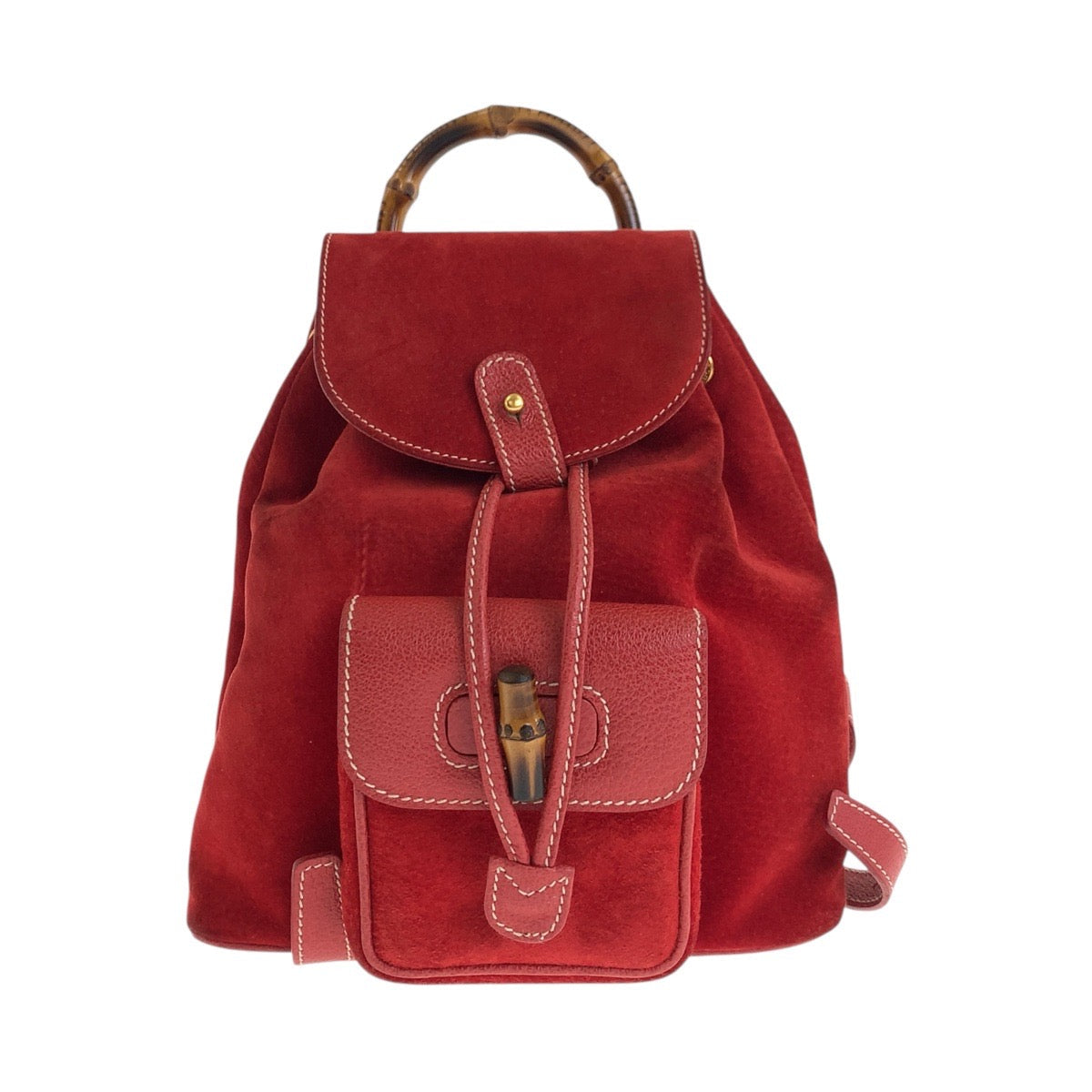 Gucci Backpack 003 Metal Bamboo Suede Red Gold