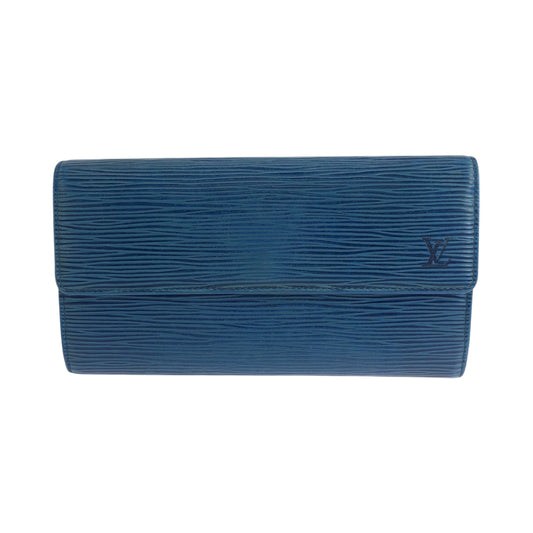 Louis Vuitton Long Purse M6359G Epi GoldMetal Leather Blue Wallet Case