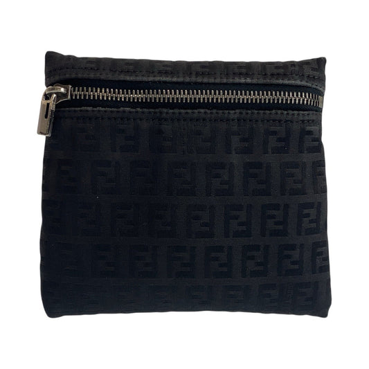Fendi Pouch 7N0012 Silvermetal Pouch Pouch Zucchino Women Handbag Nylon Black Travel Bag