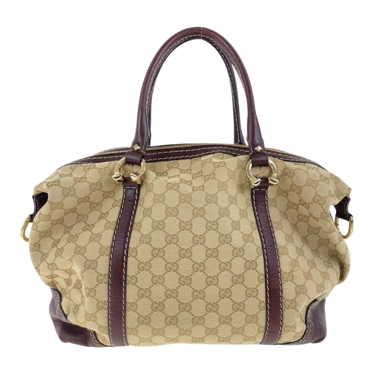 Gucci GG Metal Canvas Brown Beige Gold Handbag
