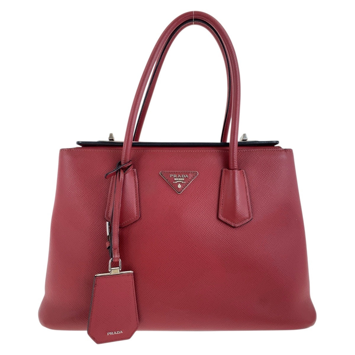 Tote Bag Metal Safiano Triangle With Logo Leather Red
