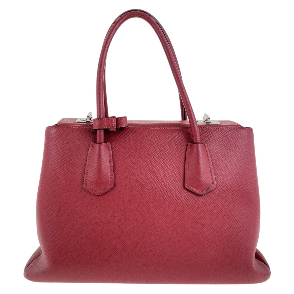 Tote Bag Metal Safiano Triangle With Logo Leather Red