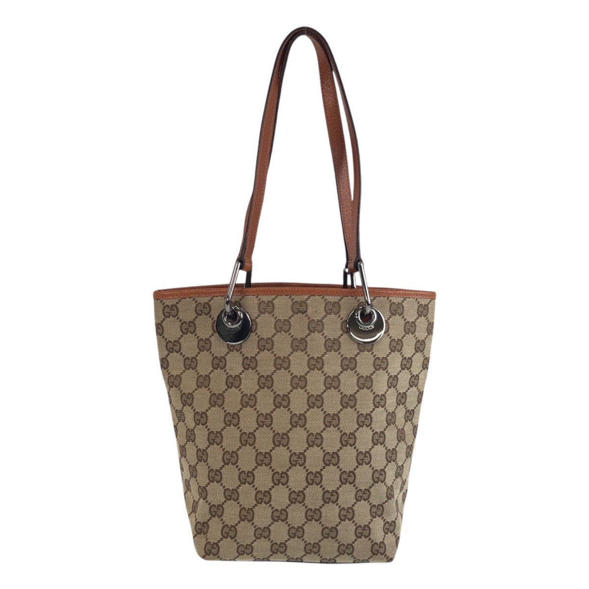 Gucci GG SilverMetal Canvas Brown Beige Tote Bag 2