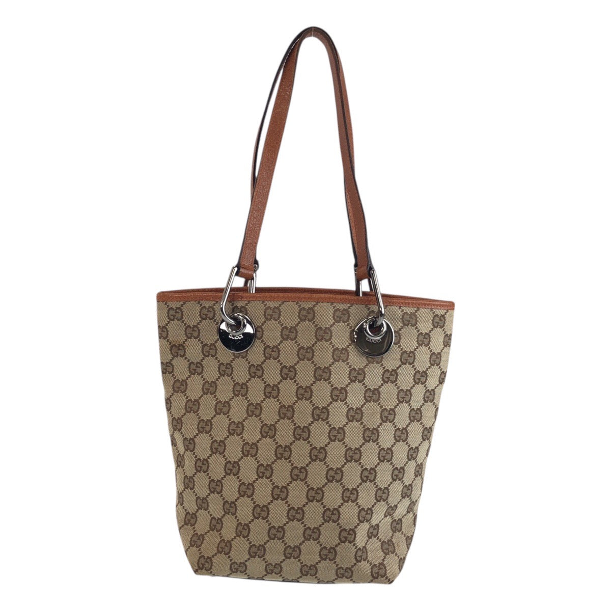 Gucci GG SilverMetal Canvas Brown Beige Tote Bag 2