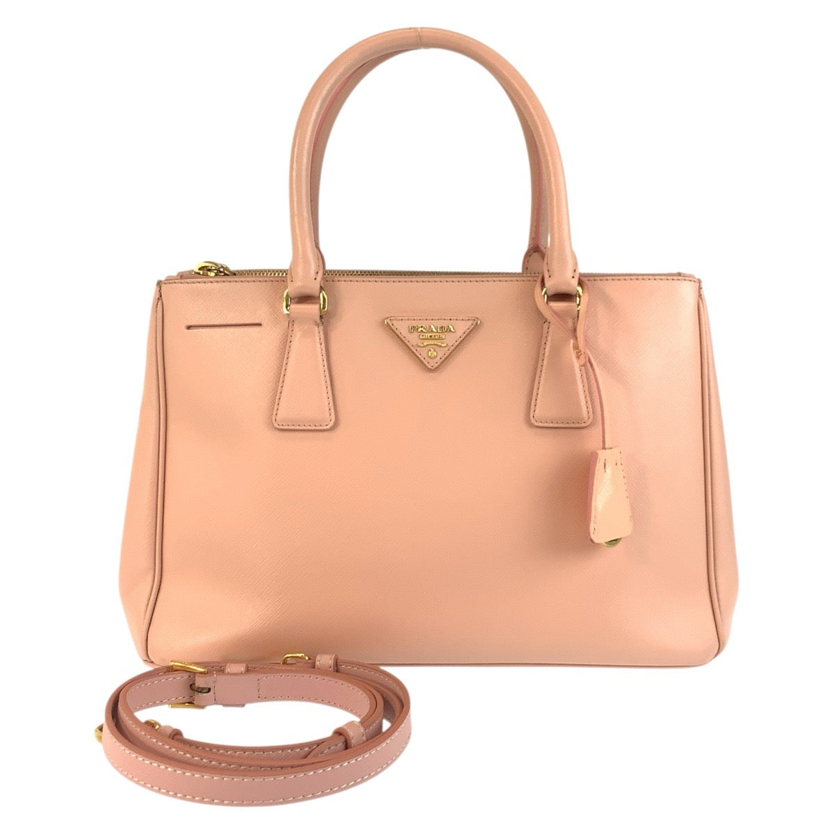 Metal Safiano Galleria Trianglewith Logo Leather Pink Travel Bag