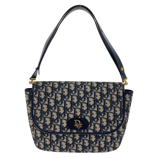 Dior Christian Shoulder Bag Navy Metal Trotter Canvas Gold
