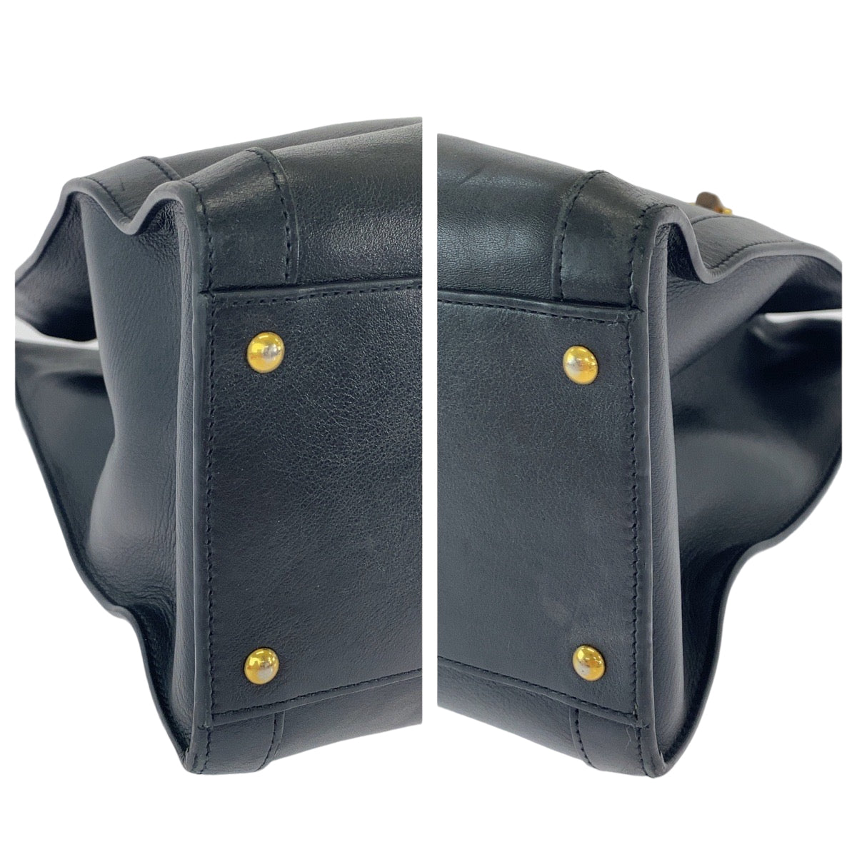 Gucci Metal Bamboo Diana Leather Black Gold Tote Bag