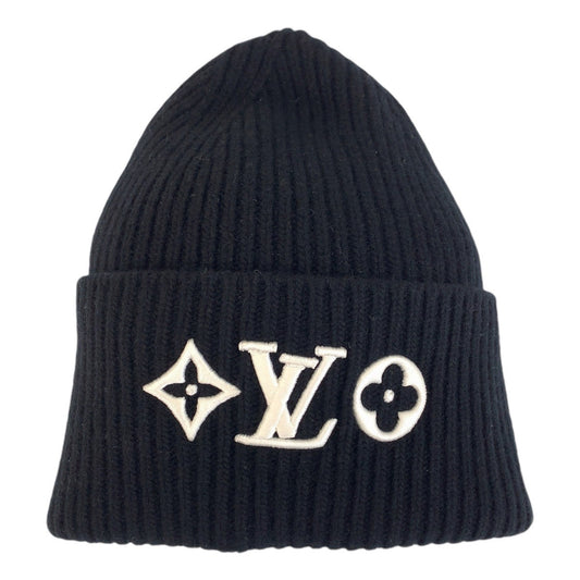 Louis Vuitton Knit M77872 Headline Beanie No Monogram Wool Black White Apparel