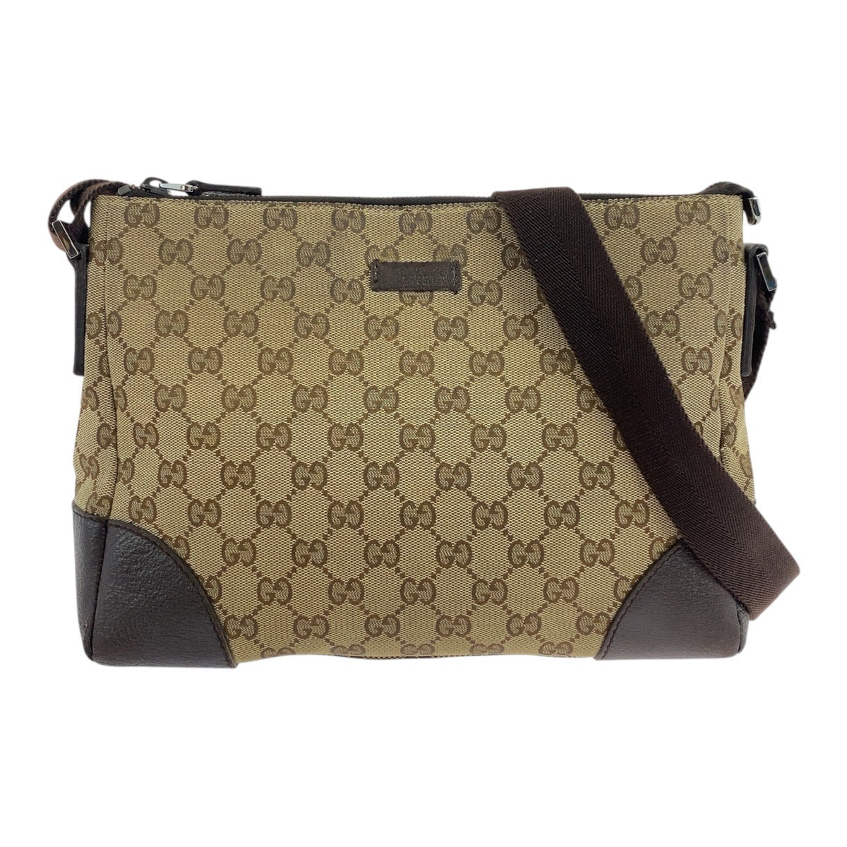Gucci 114 273 GG SilverMetal Canvas Brown Beige Shoulder Bag