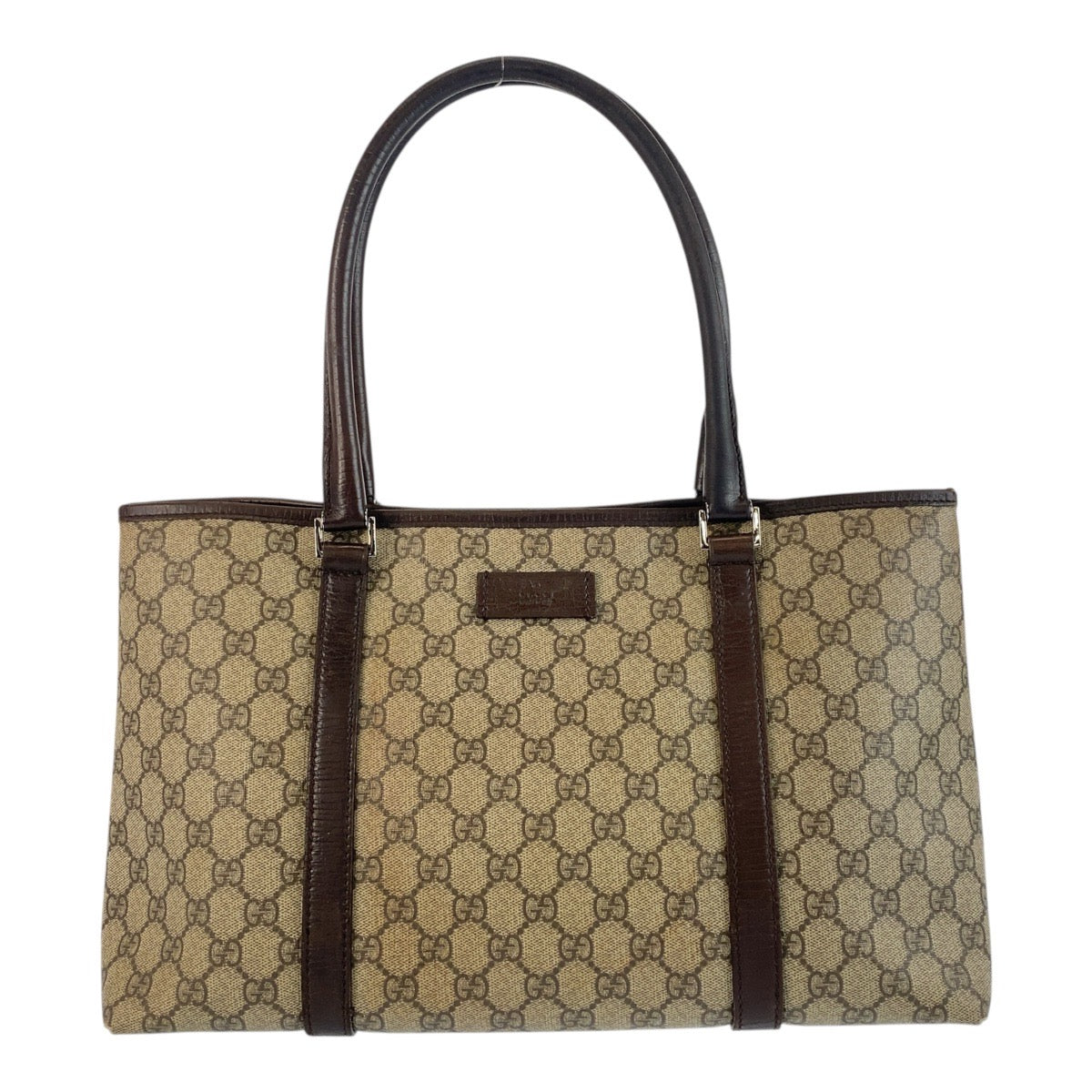 Gucci GG Supreme SilverMetal Canvas Brown Beige Tote Bag