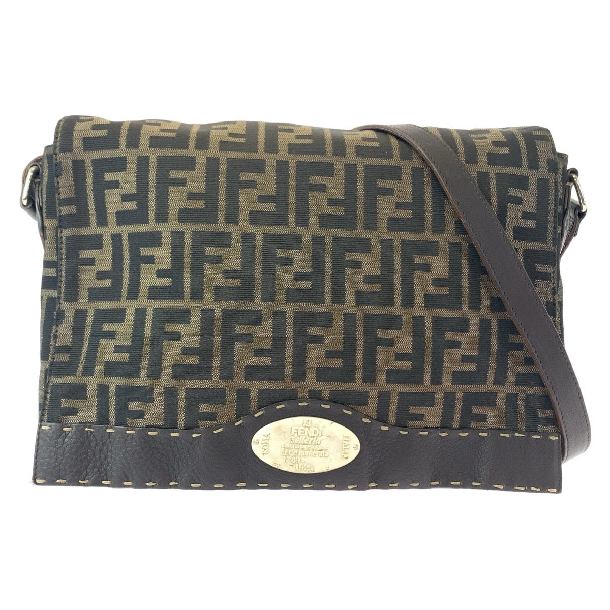 Fendi Shoulder Bag Zucca Canvas Metal Brown