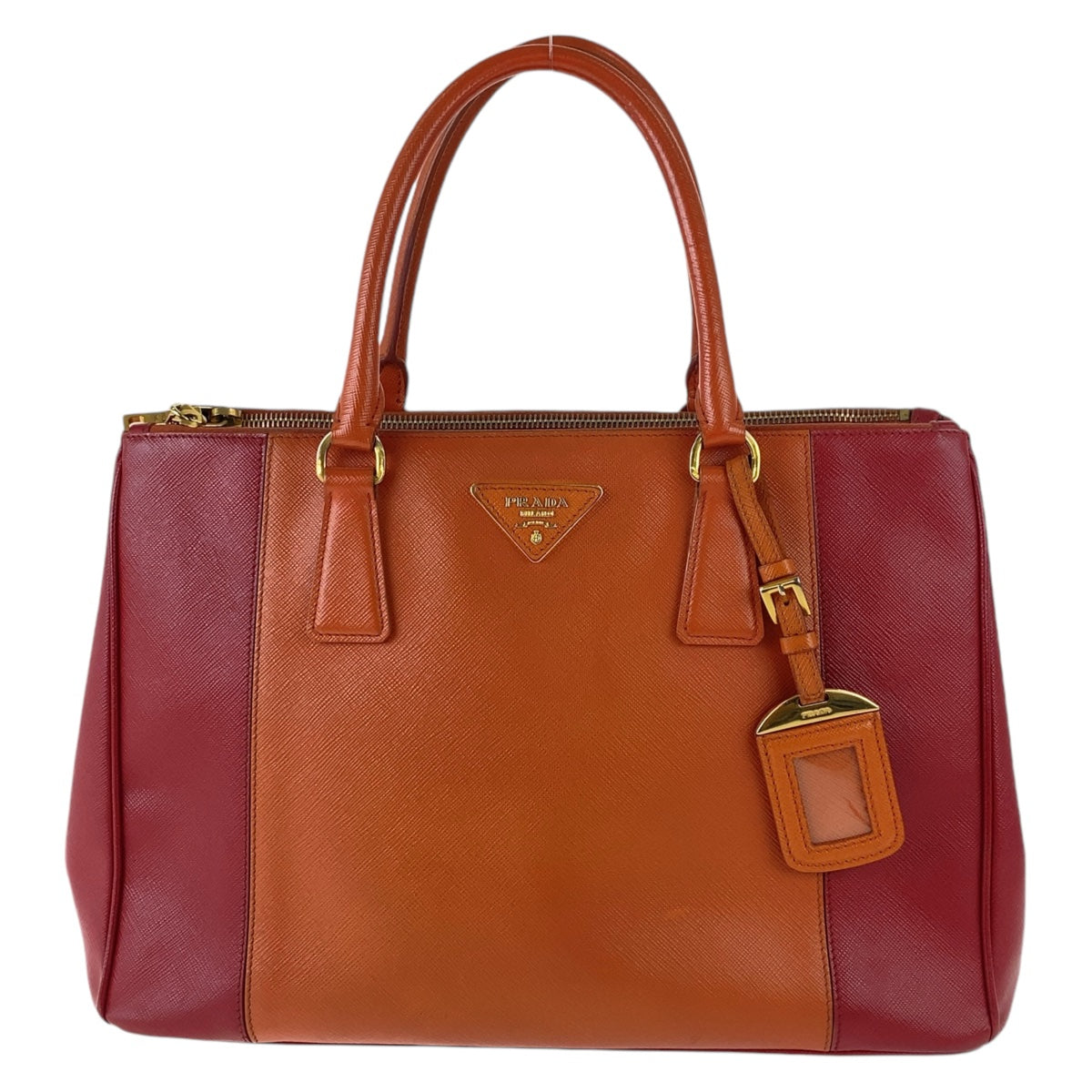 Orange Bicolor Metal Safiano Triangle With Logo Leather Red Travel Bag