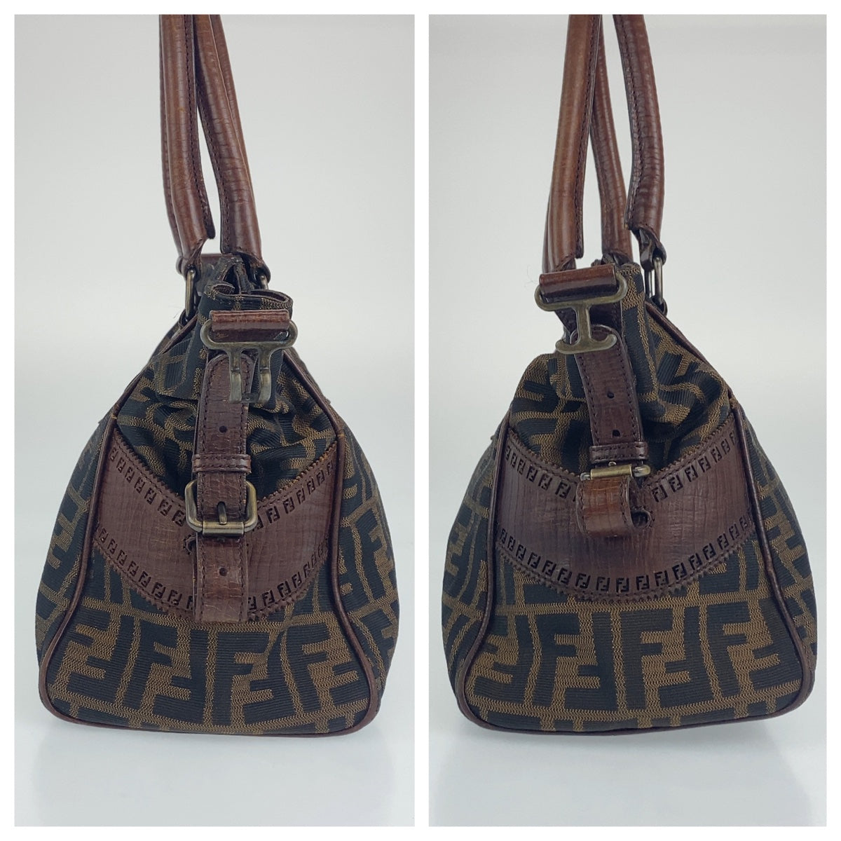 Fendi Shoulder Bag Zucca Pattern Etnico Canvas Brown