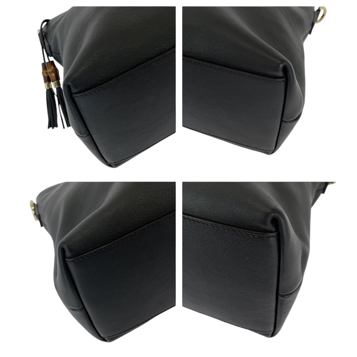 Gucci SilverMetal Bamboo Tassel Leather Black Shoulder Bag