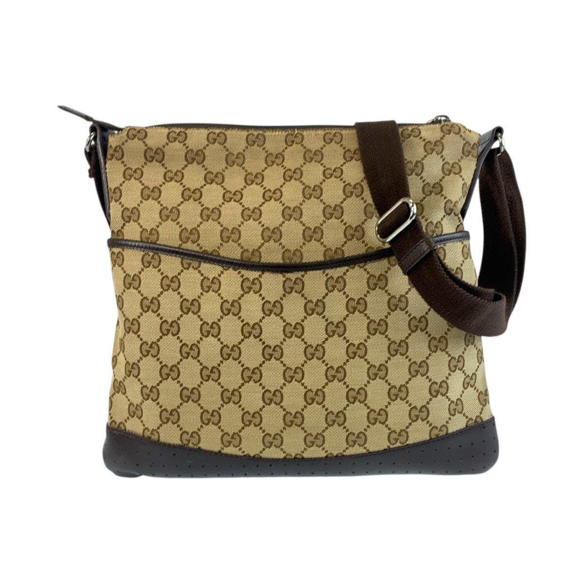 Gucci GG SilverMetal Canvas Brown Beige Shoulder Bag