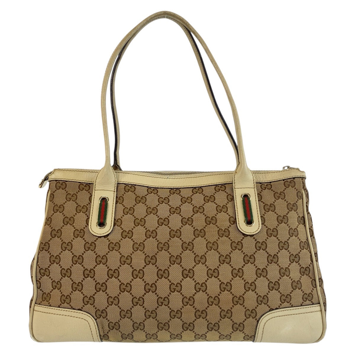Gucci GG Ivory Metal Prince Shelley Canvas Beige Gold Tote Bag