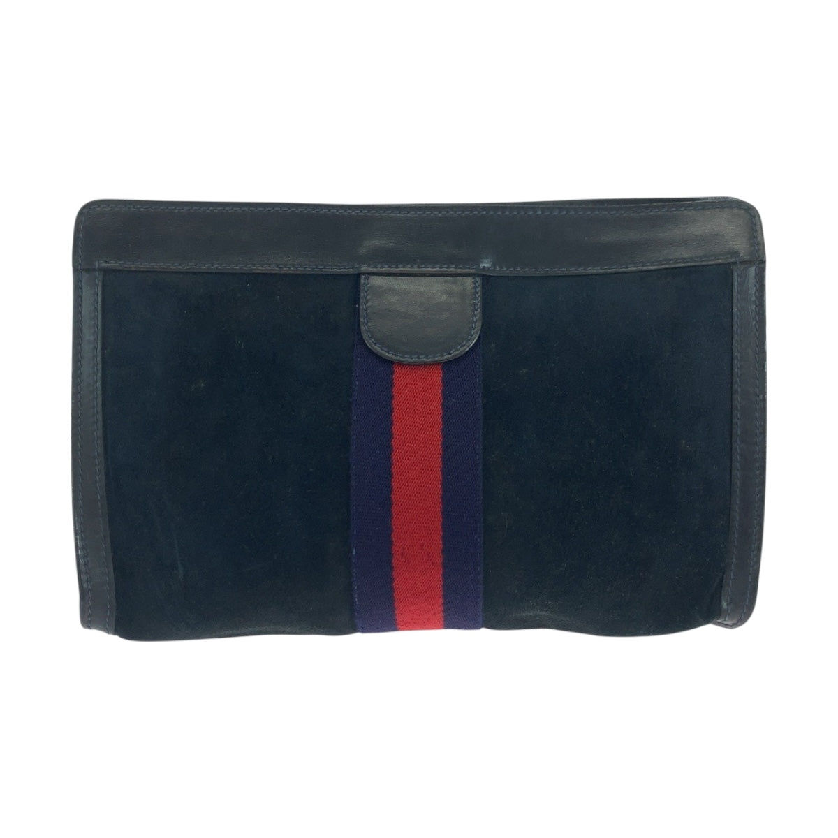 Gucci Old Shelly Line Suede Blue Red Navy Clutch Bag