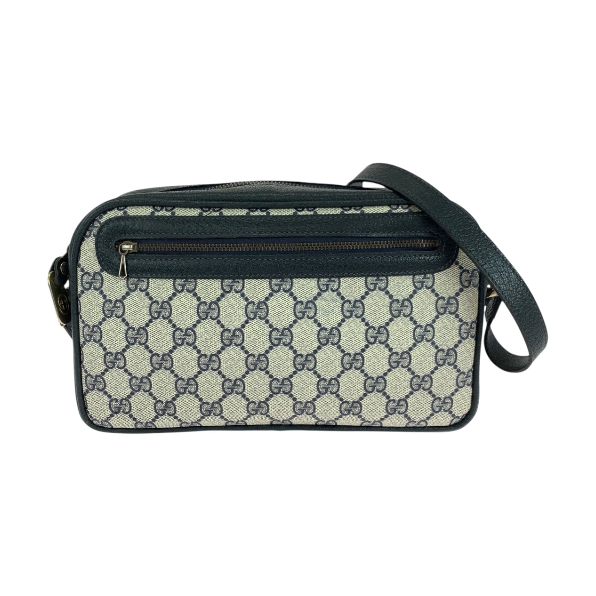 Gucci 001 067 0 GG Supreme Canvas Gold Navy Gray Shoulder Bag