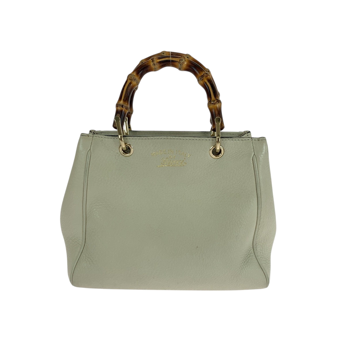 Gucci Ivory Metal Bamboo Leather Brown Gold Handbag