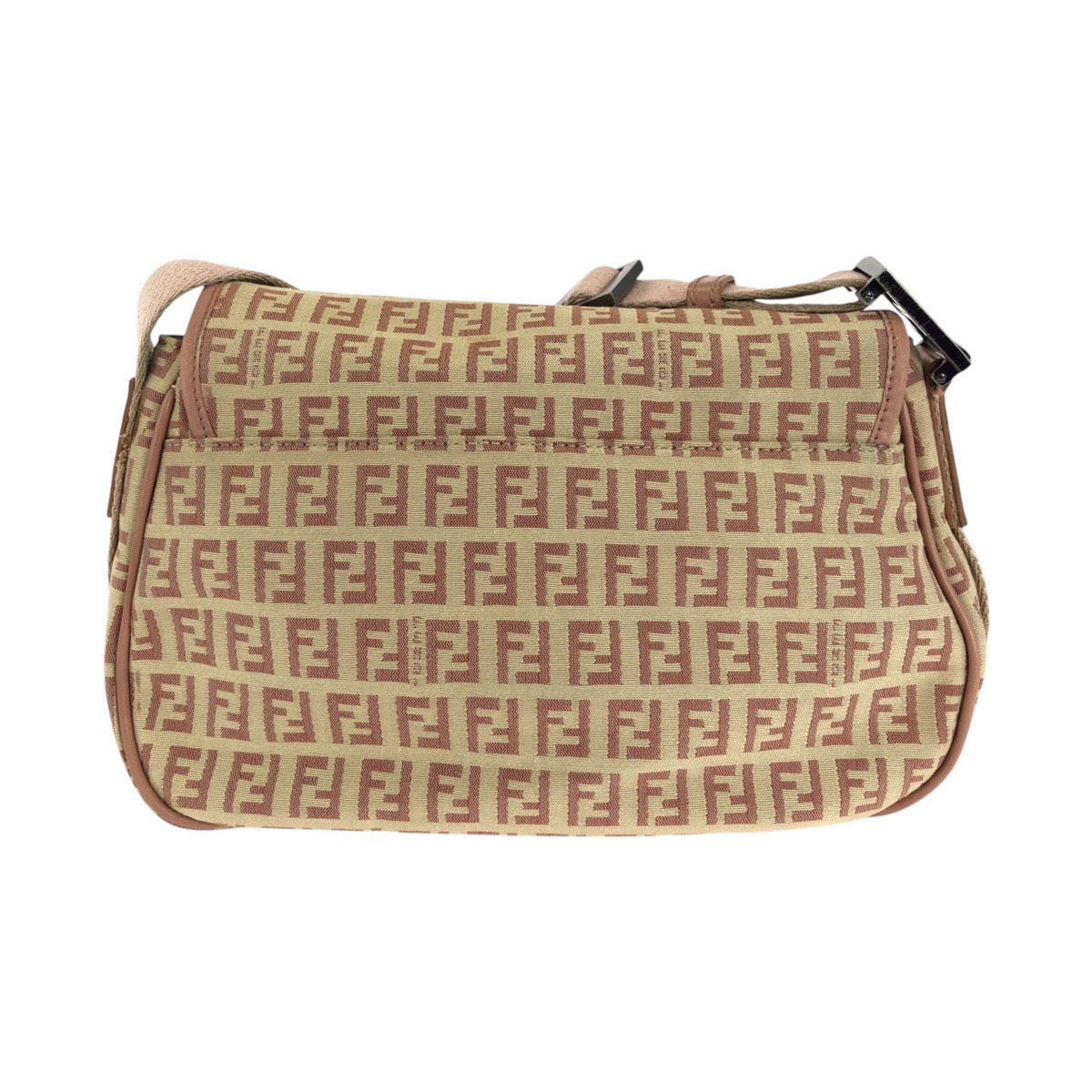 Fendi Shoulder Bag Silvermetal Zucchino Canvas Beige Pink