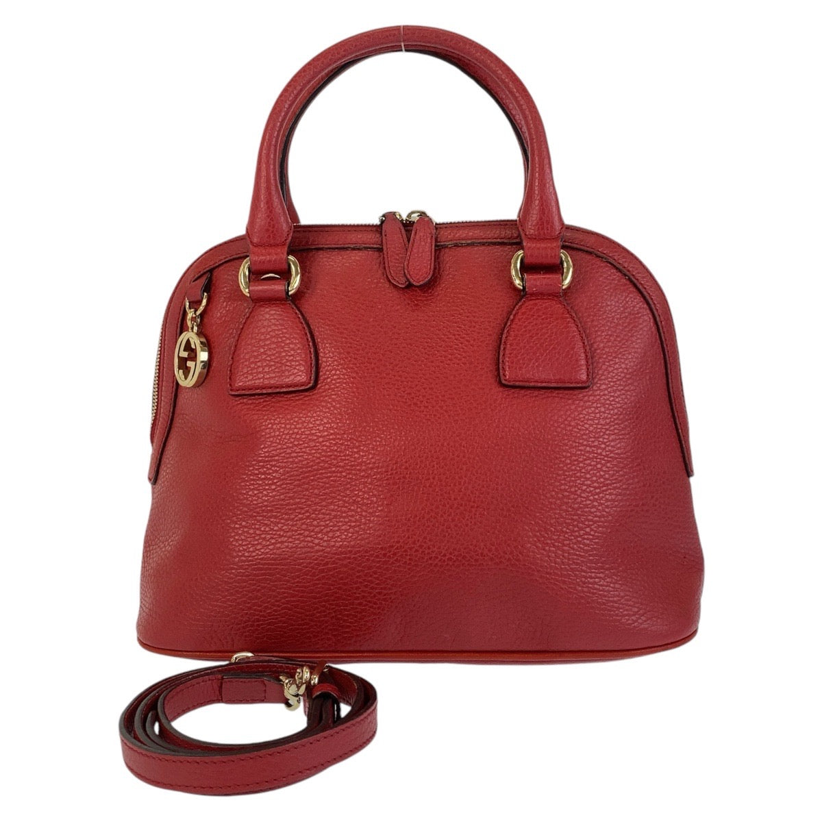 Gucci Metal Interlocking Leather Red Gold Handbag
