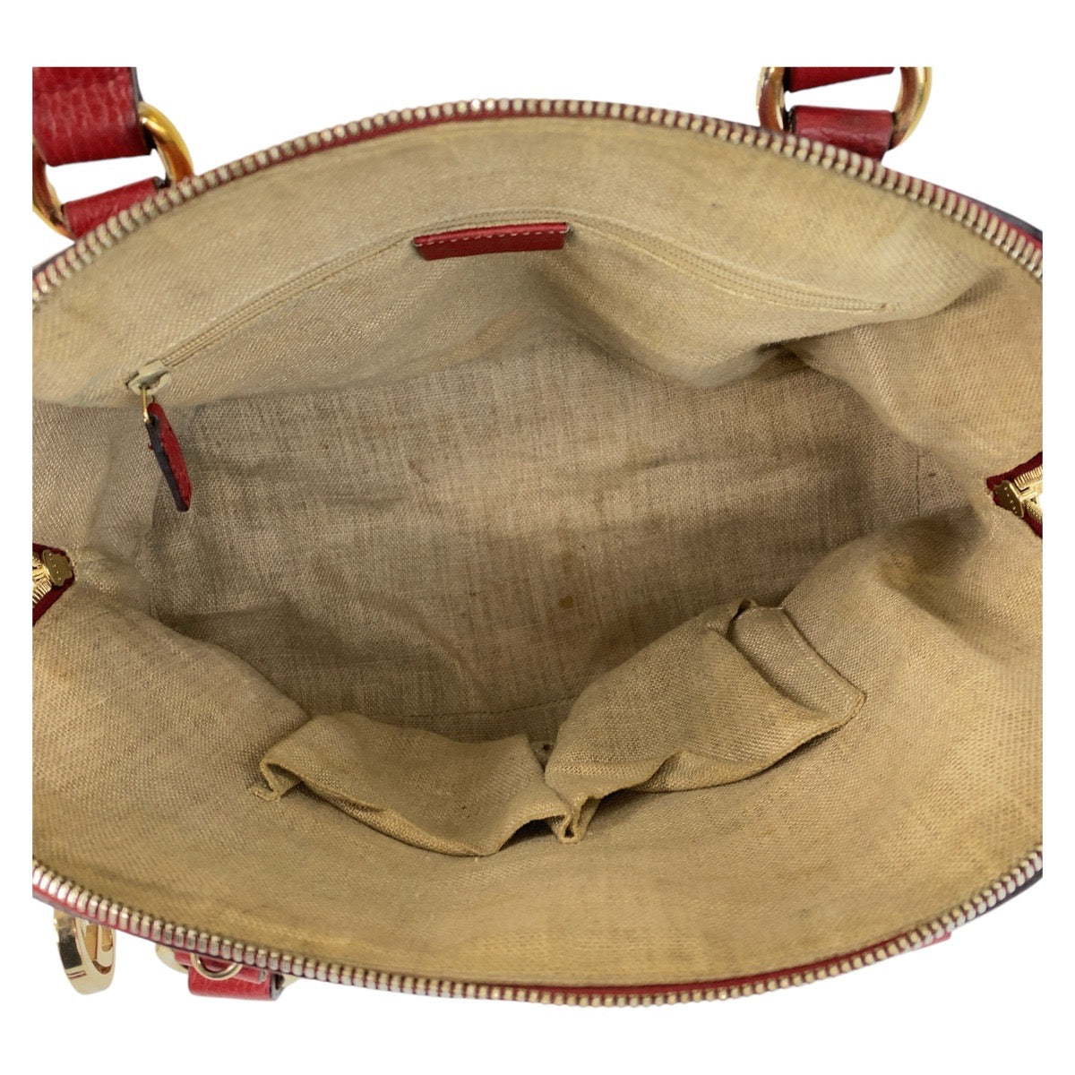 Gucci Metal Interlocking Leather Red Gold Handbag