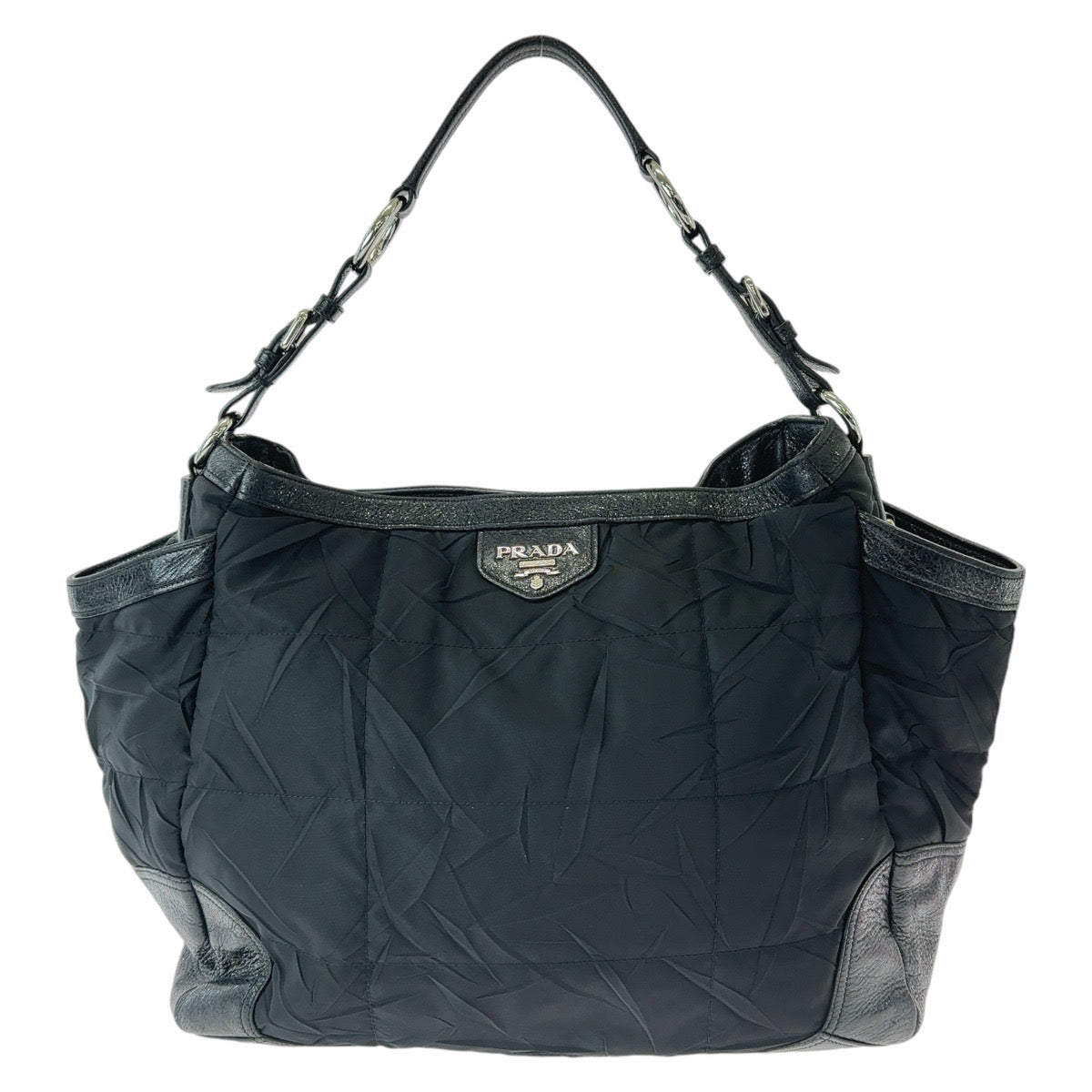 Shoulder Bag Silvermetal Tessuto Wrinkled Triangle With Nylon Black