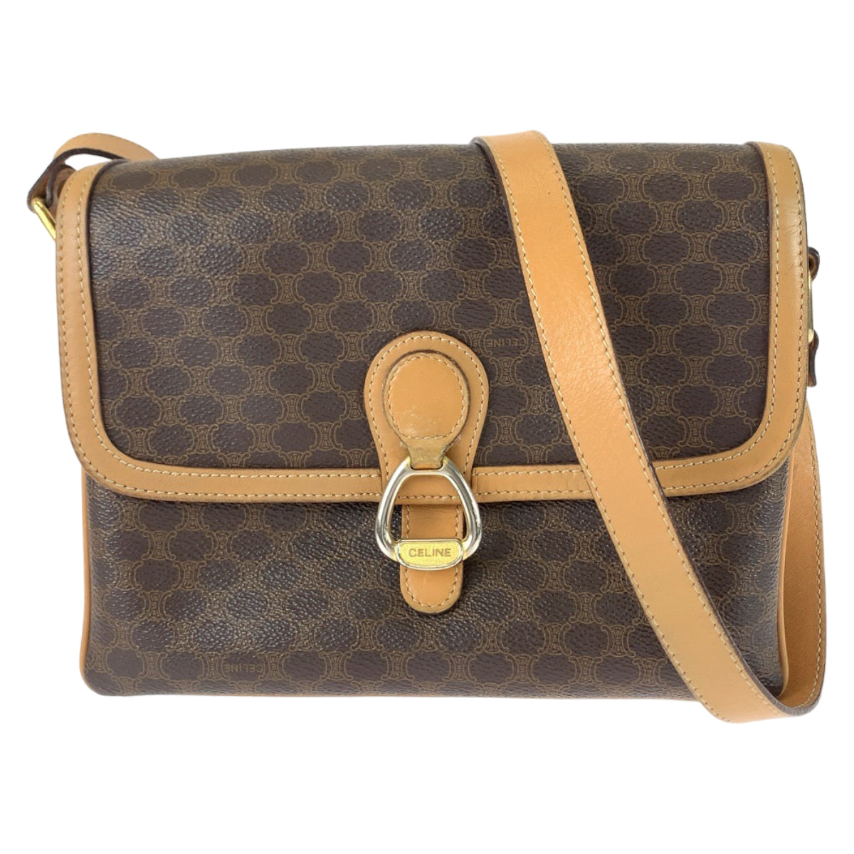 Shoulder Bag Pvc Metal Macadam Pattern Brown Gold