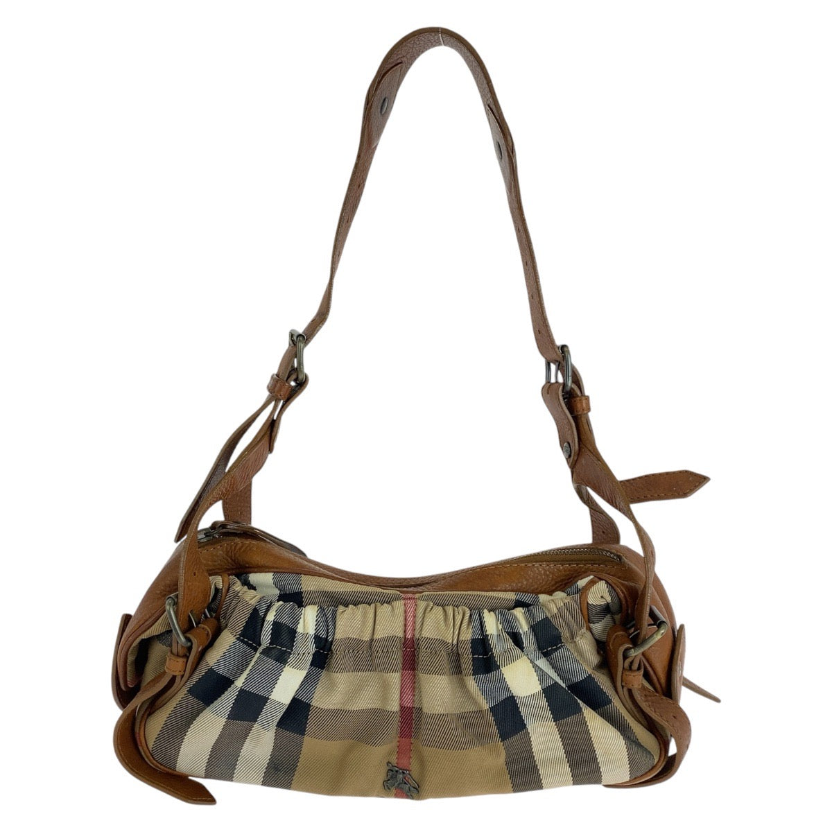 Burberry Shoulder Bag Gunmetal Prorsum Check Pattern Canvas Brown