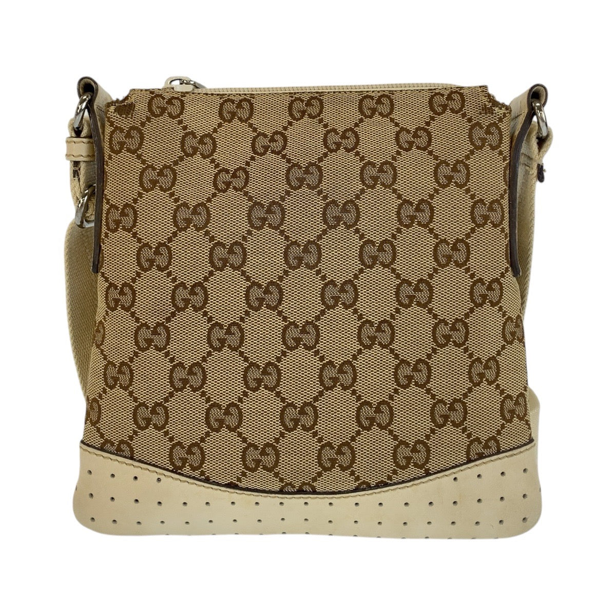 Gucci GG SilverMetal Canvas White Beige Shoulder Bag