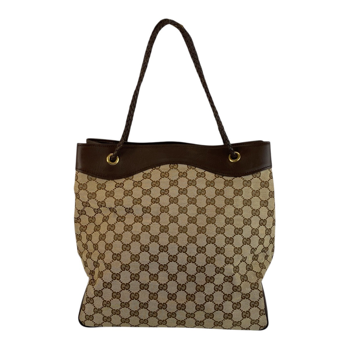 Gucci GG Metal Canvas Brown Beige Gold Tote Bag