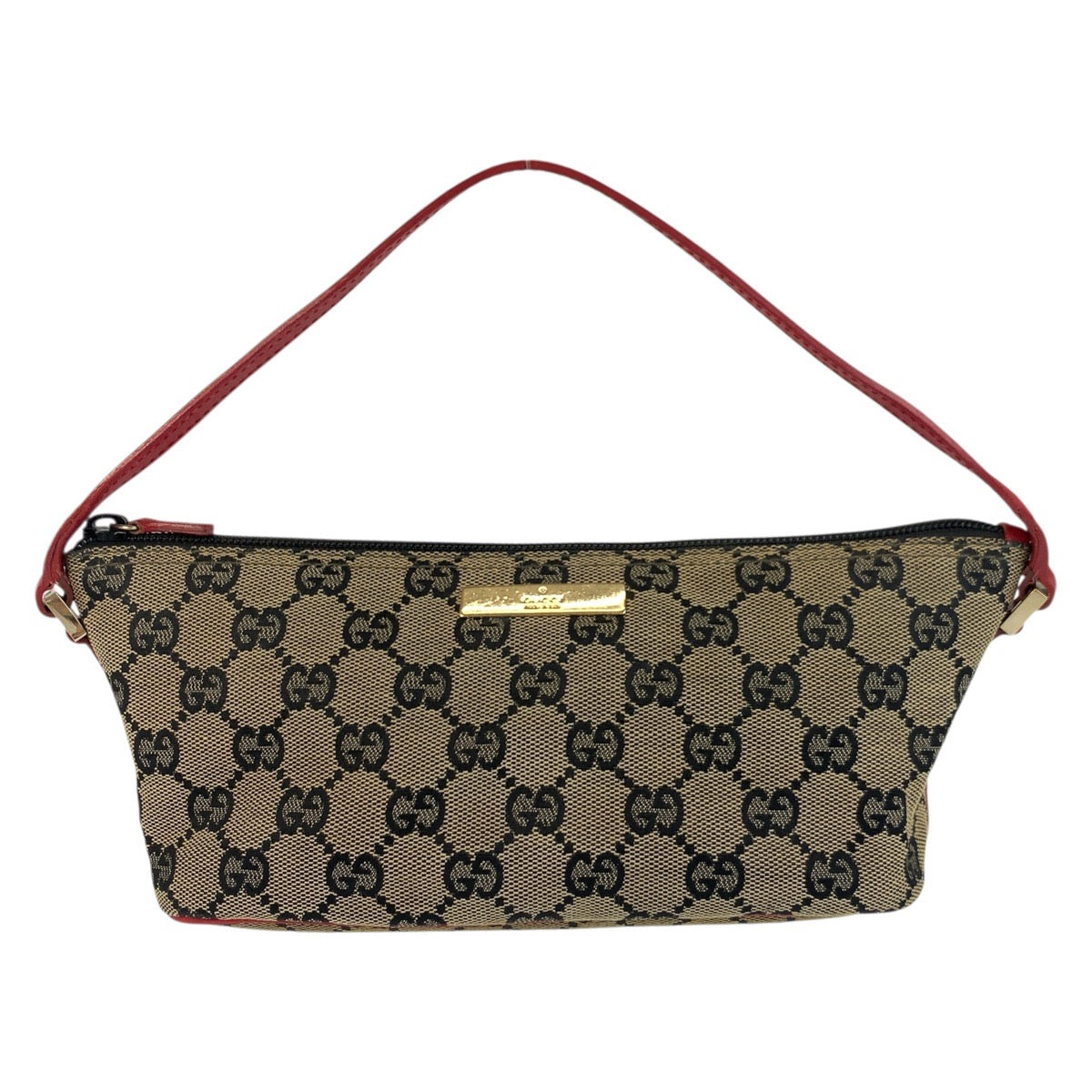 Gucci 039 GG Metal Canvas Beige Red Gold Handbag