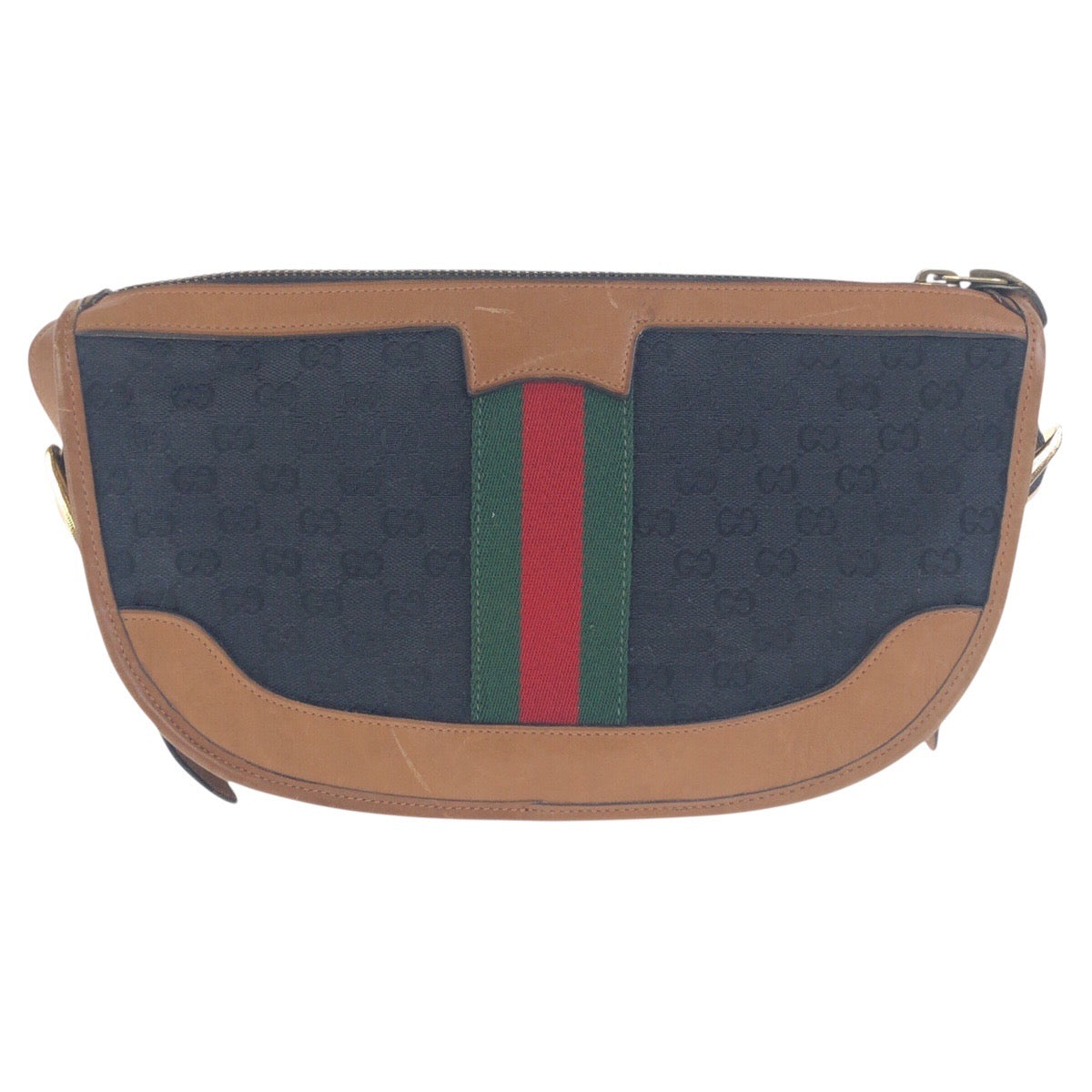 Gucci GG Metal Old Shelly Line Canvas Black Brown Gold Shoulder Bag