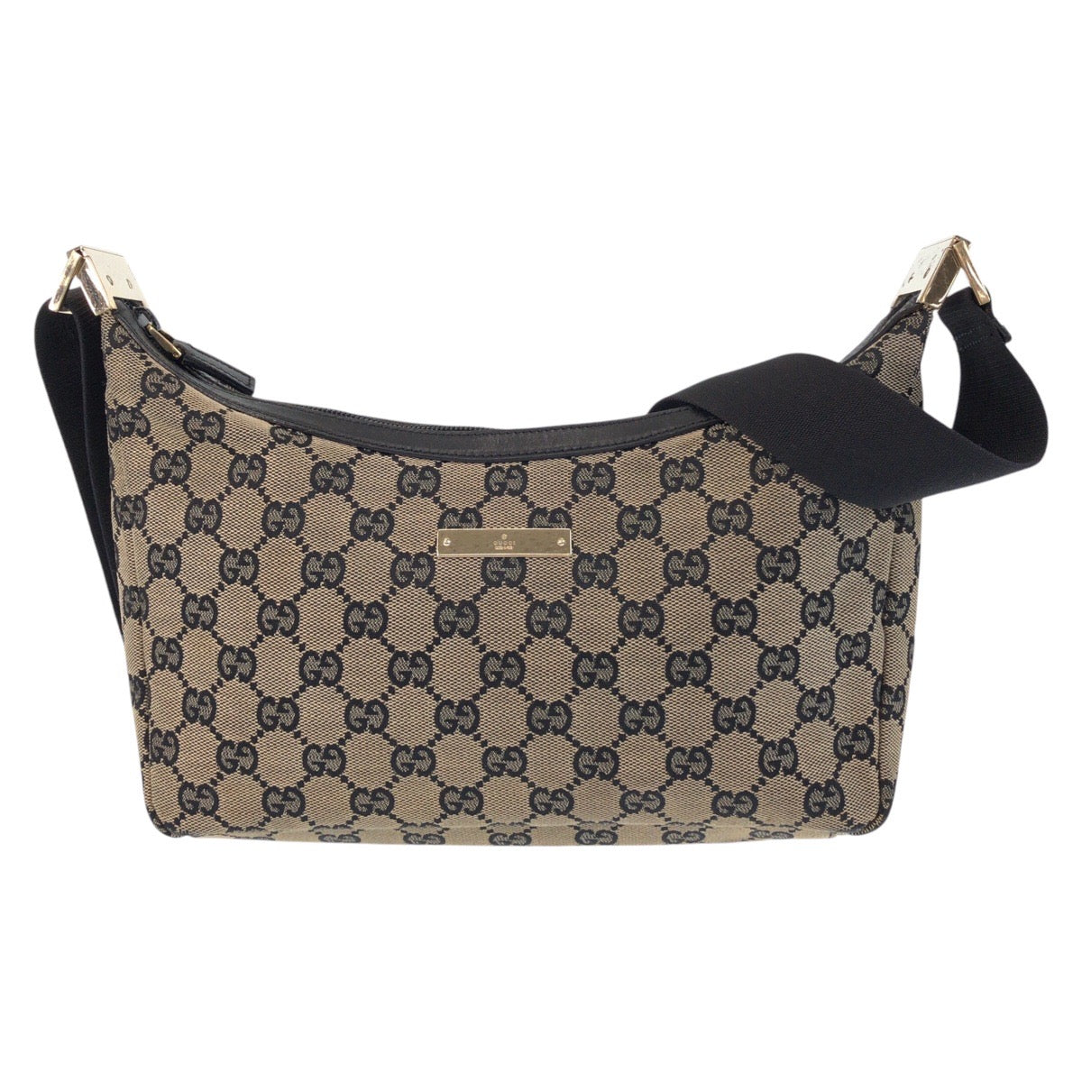 Gucci 019 GG Metal Canvas Black Beige Gold Shoulder Bag