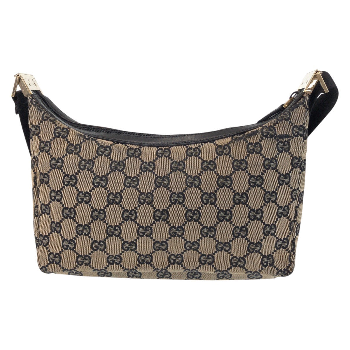 Gucci 019 GG Metal Canvas Black Beige Gold Shoulder Bag