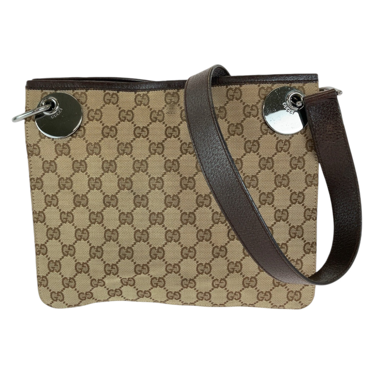 Gucci GG Metal Eclipse Canvas Brown Silver Shoulder Bag