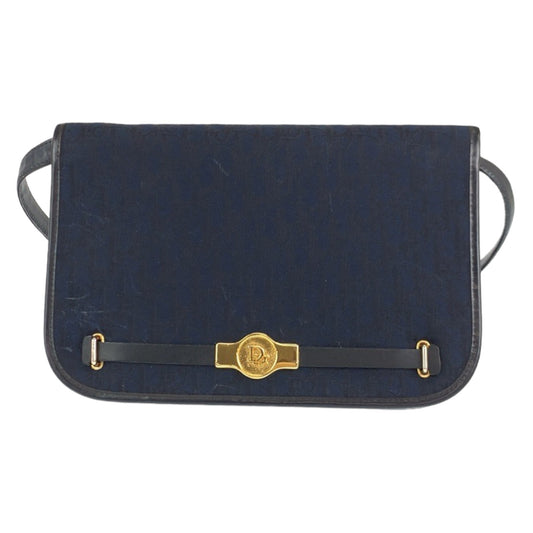 Dior Shoulder Bag Navy Metal Trotter Canvas Gold