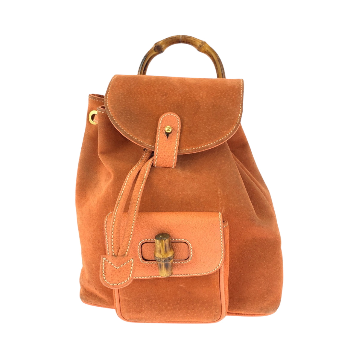 Gucci Backpack 003 Metal Bamboo Suede Brown Gold Orange