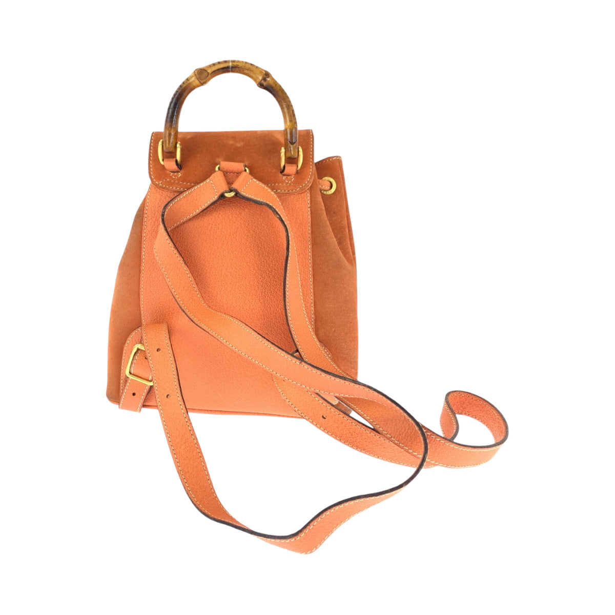 Gucci Backpack 003 Metal Bamboo Suede Brown Gold Orange