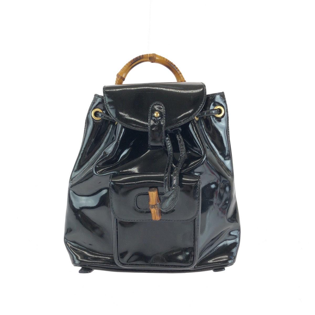 Gucci Backpack 003 GoldMetal Bamboo Leather Patent Black