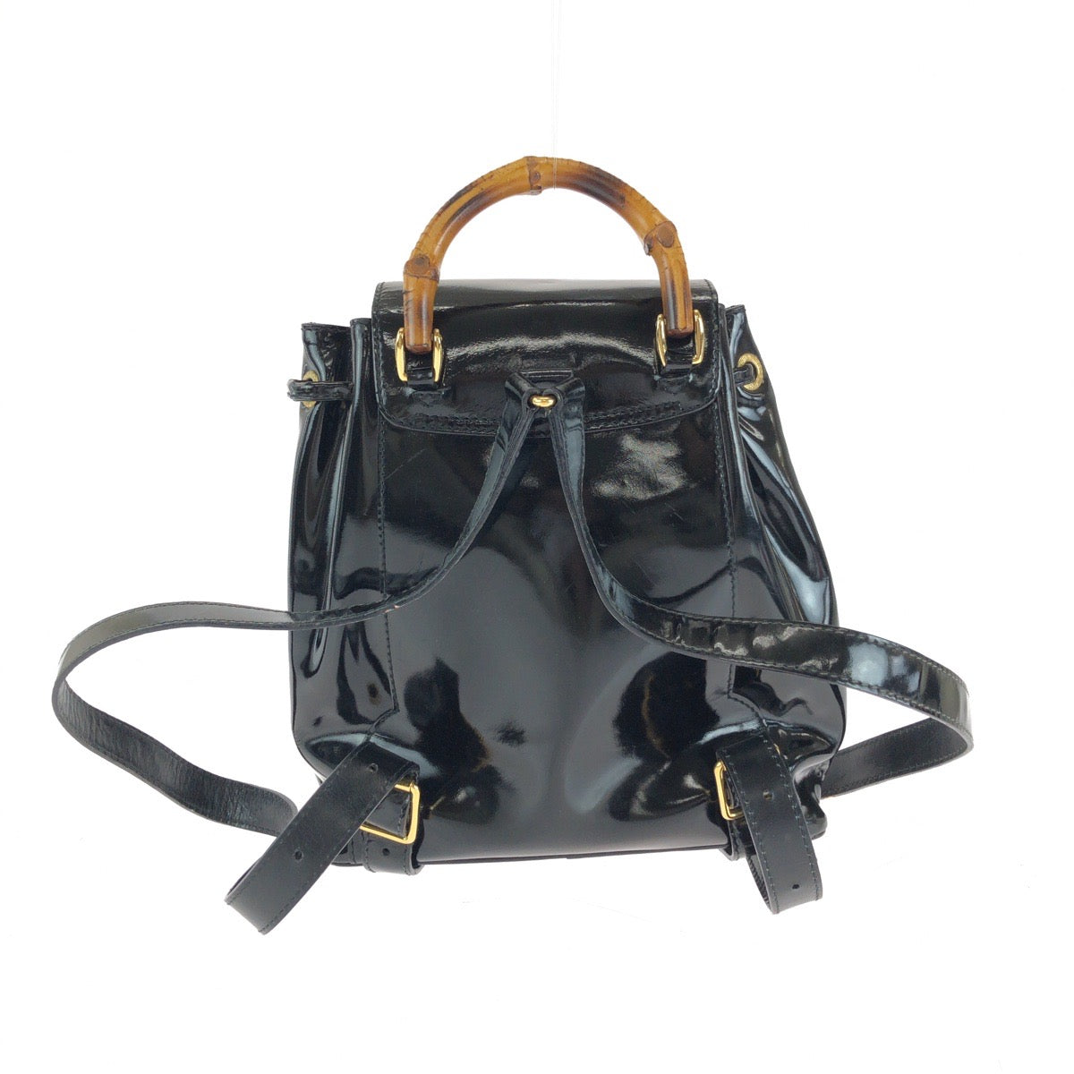 Gucci Backpack 003 GoldMetal Bamboo Leather Patent Black