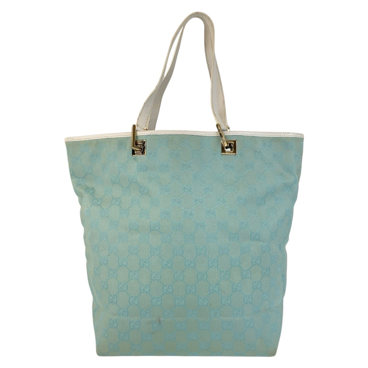 Gucci 002 GG Mint Light Metal Canvas Blue Gold Tote Bag