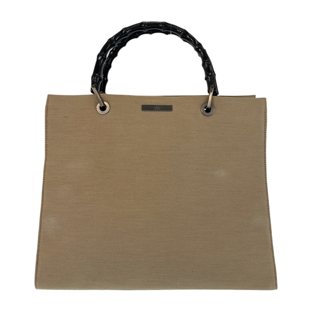 Gucci 002 Gunmetal Bamboo Canvas Beige Handbag