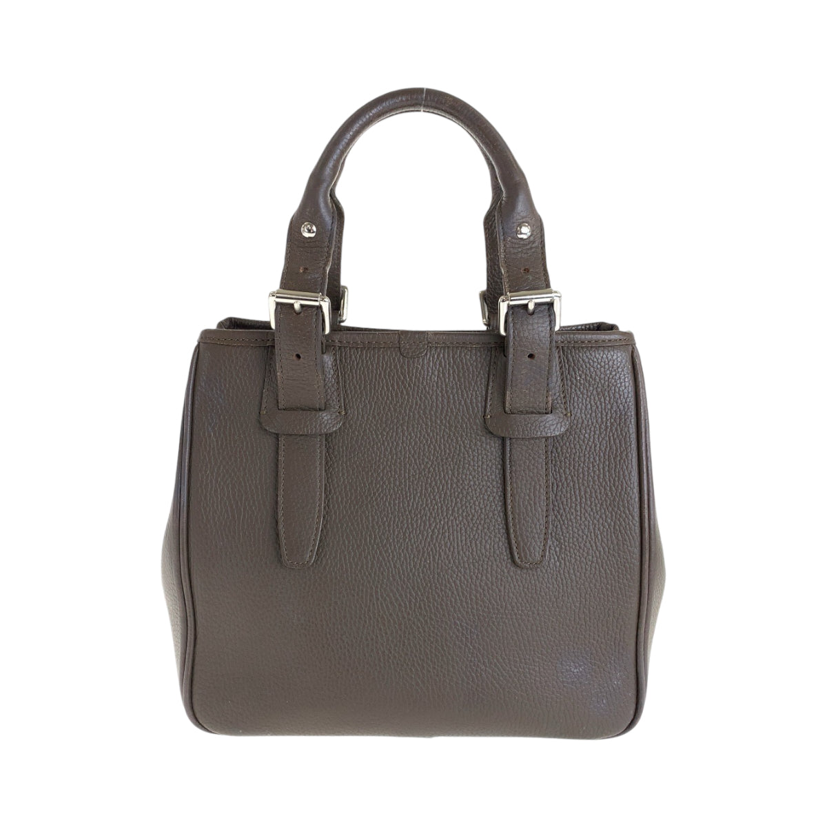 Burberry Tote Bag Check Pattern Leather Metal Brown