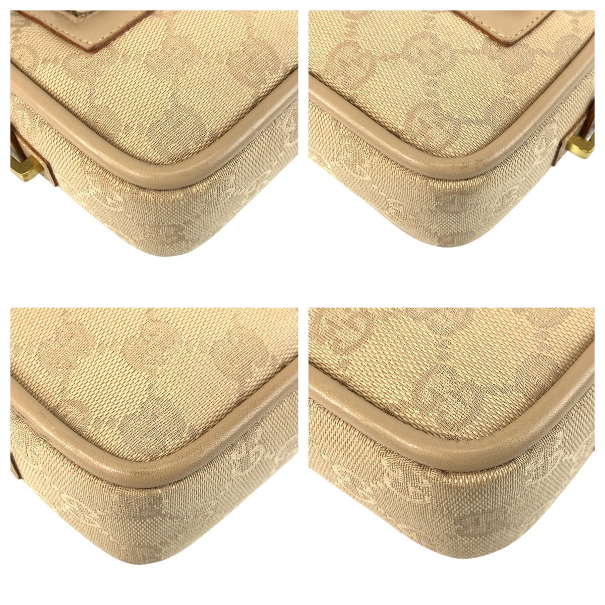 Gucci GG Metal Canvas Beige Gold Shoulder Bag