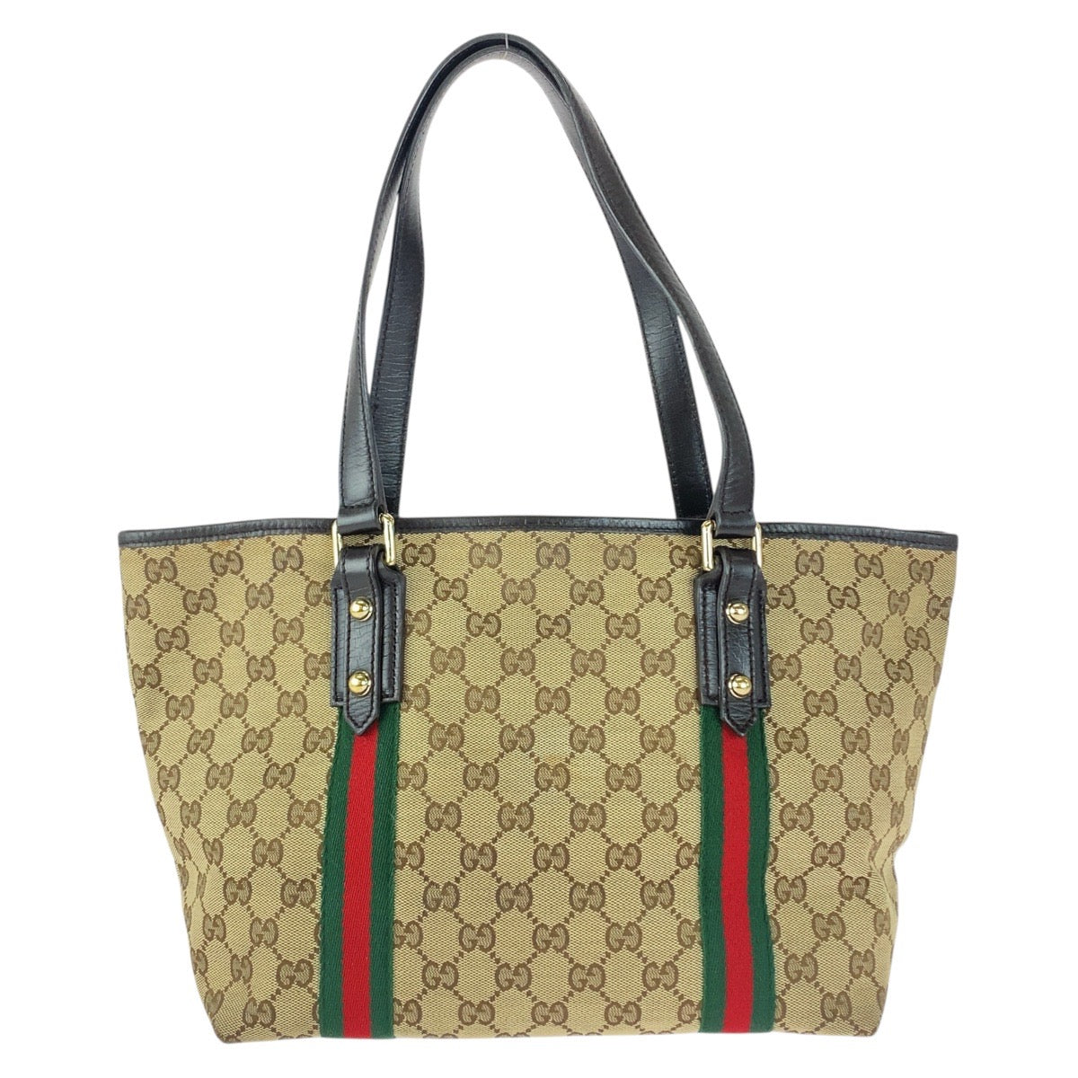 Gucci GG Metal Sherry line Canvas Brown Beige Gold Tote Bag