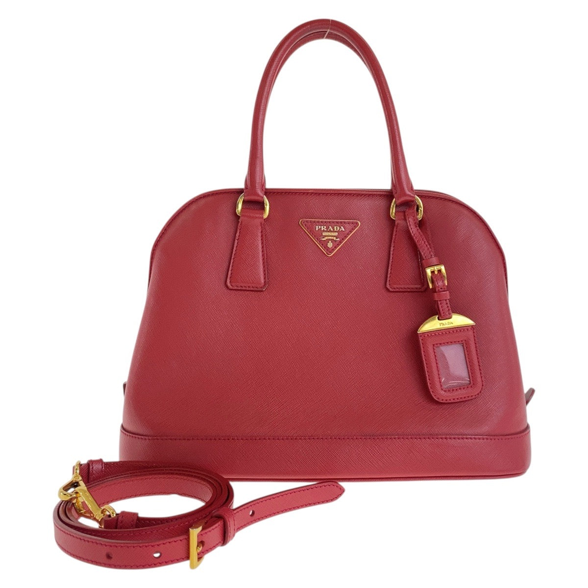 Metal Safiano Triangle With Logo Leather Red Travel Bag