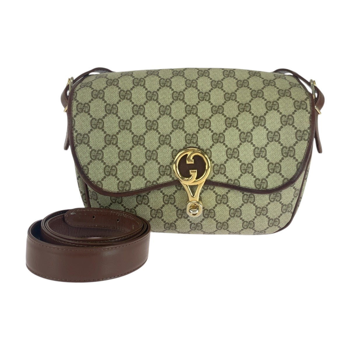 Gucci GG Supreme Metal Old Canvas Brown Beige Gold Shoulder Bag